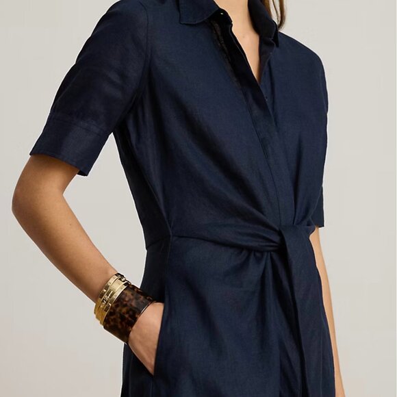 🆕 Ralph Lauren Tie-Front Linen Shirtdress, Size 12 - Picture 4 of 10